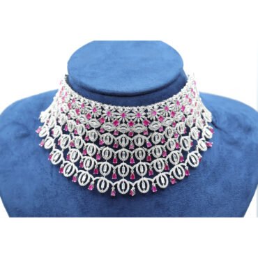 Bridal Pink CZ Stone Choker Necklace For Women
