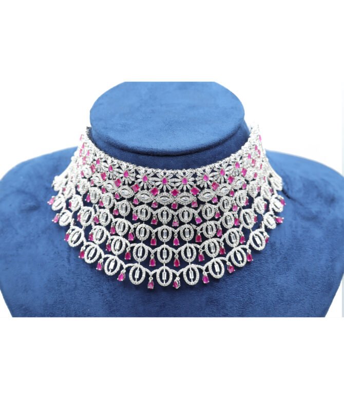 Bridal Pink CZ Stone Choker Necklace For Women