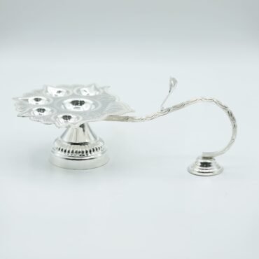 Sterling Silver Pancharti With Handle, Silver Pancharti, Silver diya, 5 Mukhi Silver diya, Silver crafts
