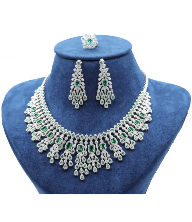 Evergreen CZ Stone Silver Wedding Necklace Set For Women