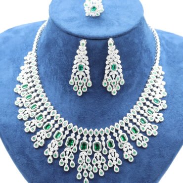 Green CZ Stone Silver Wedding Necklace