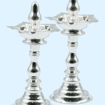 Traditional Plain Five Spout Pure Silver Diya Pair, Tall Silver lamp, Sterling silver lamps