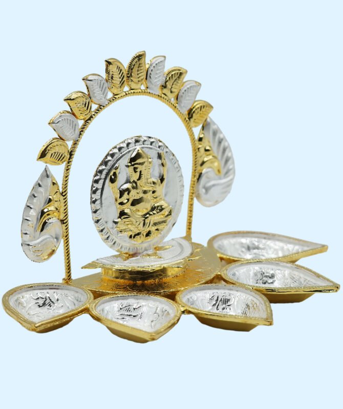Silver Ganesha Panch Aarti Diya, Fancy Silver Diya, Ganesha Diya,5 Aarti Diya, diya gifting item