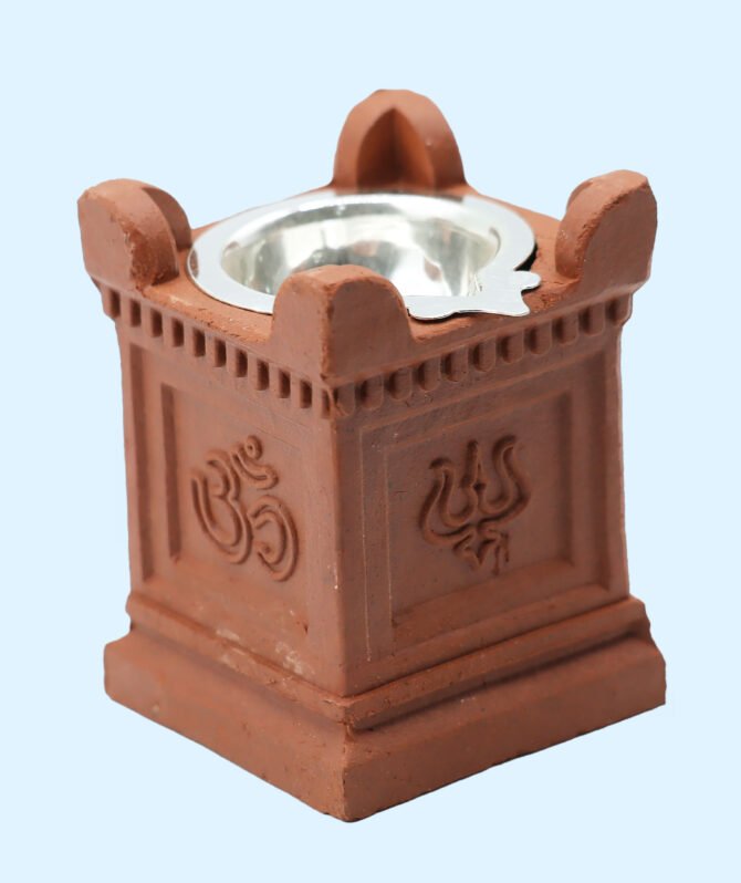 Terracotta Diyas, Silver Tulsi Lamp For Pooja, Terracotta Silver Tulsi Lamp Gifting, Unique Gift Item