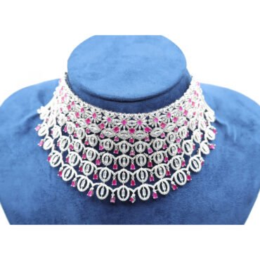 Women Bridal Pink CZ Stone Choker Necklace