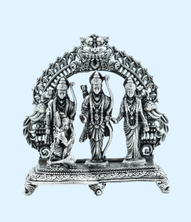 Antique Ram Darbar Murti in Silver, Ram Darbar Silver Idol, Ram Darbar Silver Murti, Silver Ram Sita Statue