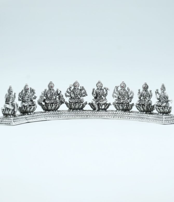 Antique Silver Ashtalakshmi Stand, Asthalakshmi in Silver, Astha Lakshmi Silver Idols