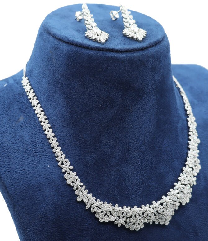 Party Wear Necklace Set, Silver Jewellery, Silver Earrings