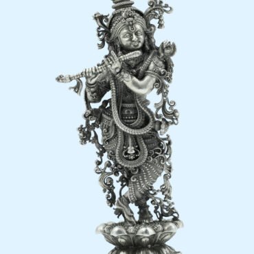 Antique Silver Krishna Idol Playing Flute, Silver Krishna Idol, Lord Krishna Silver Idol, Silver Idol of Krishna