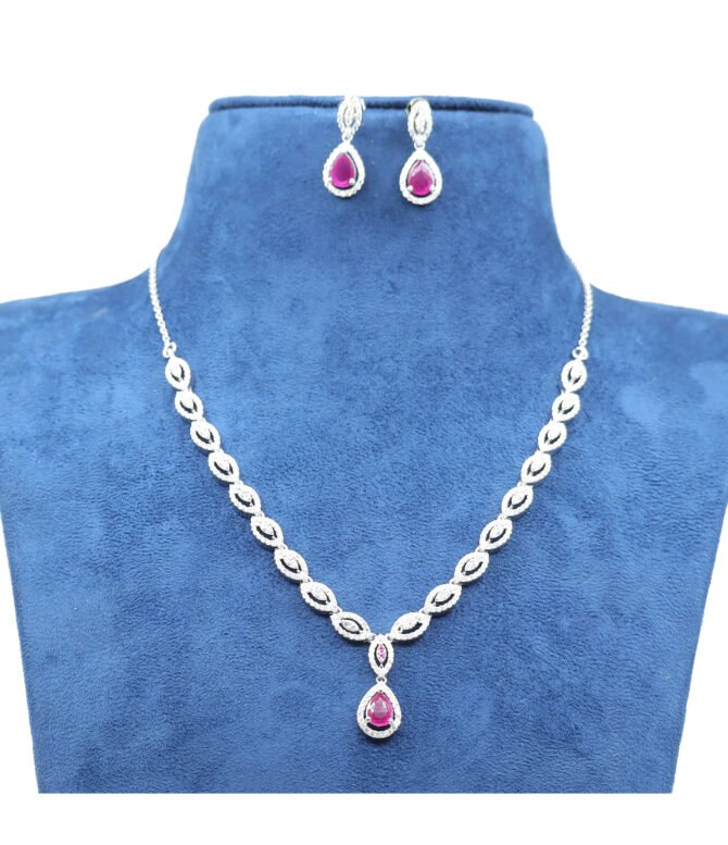 Silver Pink Necklace Set