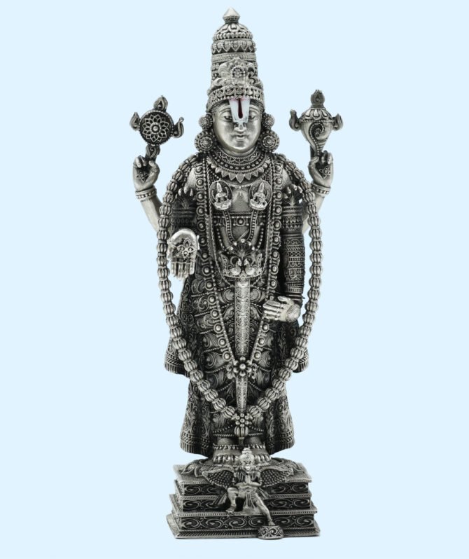 Silver Vishnu Idol, Silver Vishnu Murti, Lord Vishnu Silver Idol, Vishnu Bhagwan Silver Murti, Pure Silver Vishnu Idol