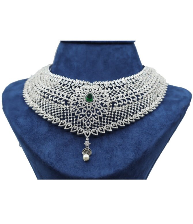 Silver Wedding Necklace Featuring CZ Emerald Stone