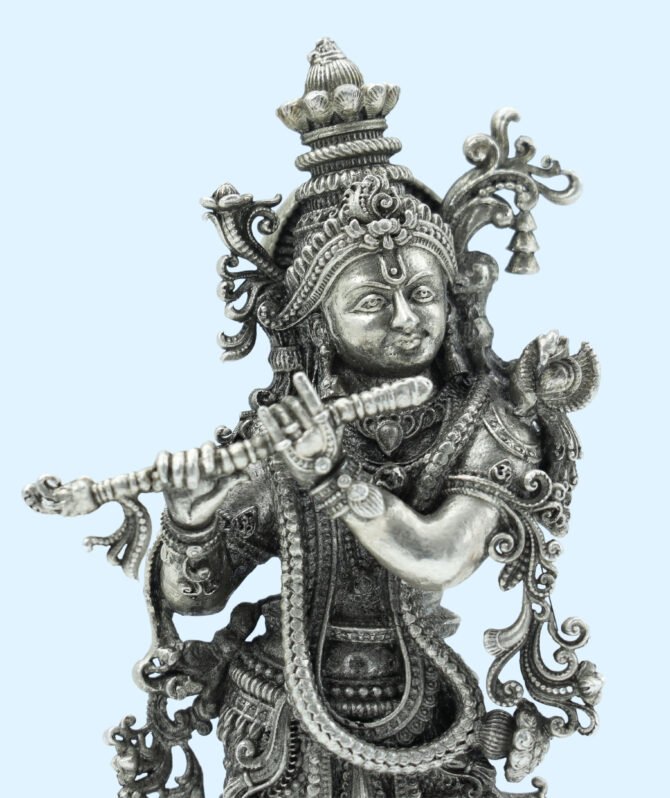 silver lord krishna idol With Flute