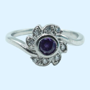 Blue Stone Silver Ring, Blue Stone Ring Silver, Neelam Ring in Silver, Blue CZ Stone Silver Ring