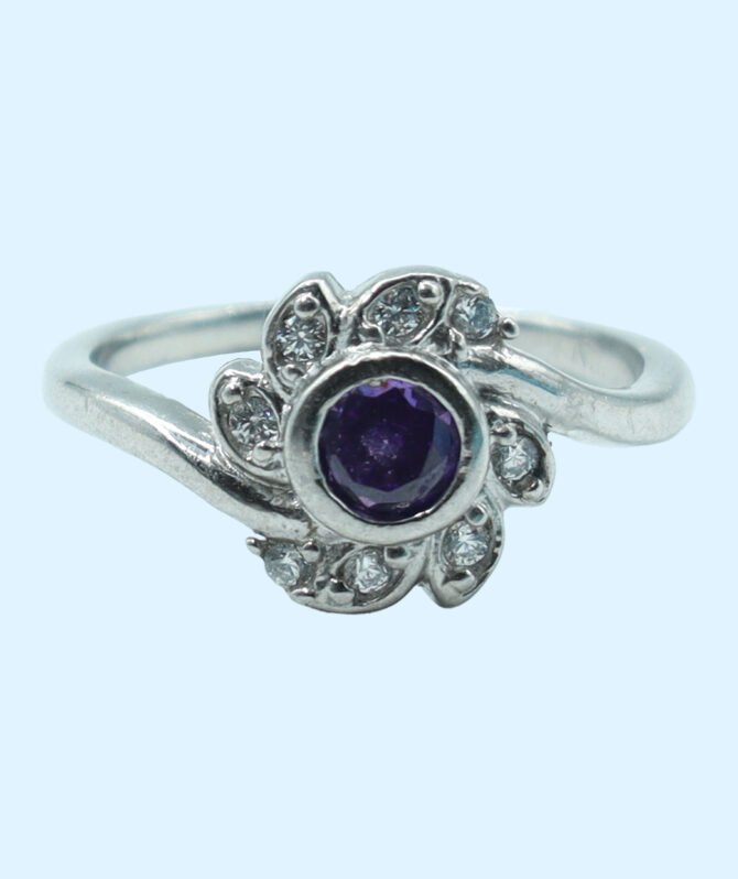 Blue Stone Silver Ring, Blue Stone Ring Silver, Neelam Ring in Silver, Blue CZ Stone Silver Ring