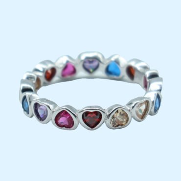 Eternal Hearts Inclusion Silver Ring, Heart Shaped Silver Ring, Hearts Ring