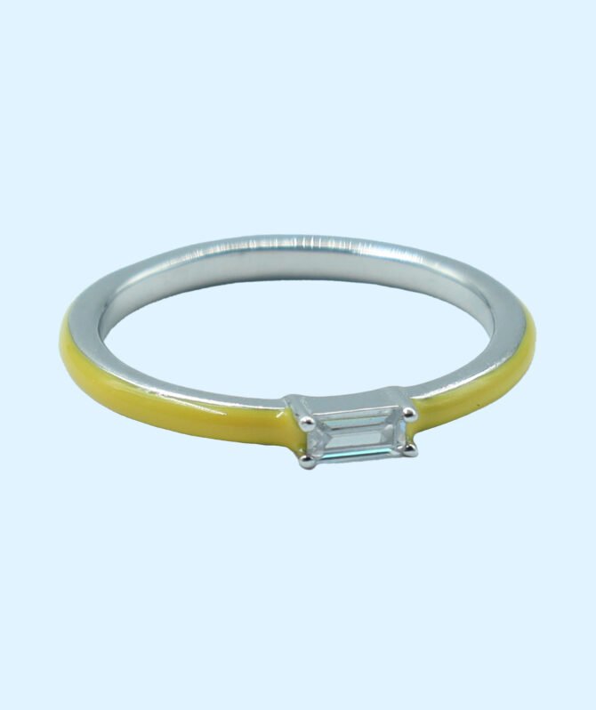 Eye-Catching Lemon Enamel Silver Ring, Latest Design Silver Ring For Women, Yellow Silver Ring