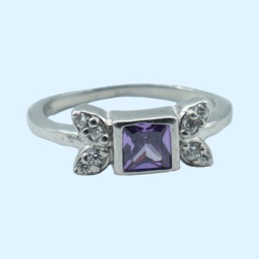 Geometric Amethyst CZ Silver Ring, Silver and Blue Stone Ring, Fancy Blue Silver Ring