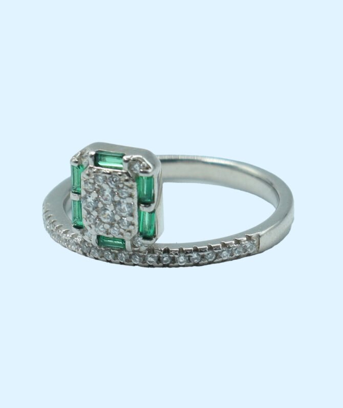 Green Art Deco Silver Ring