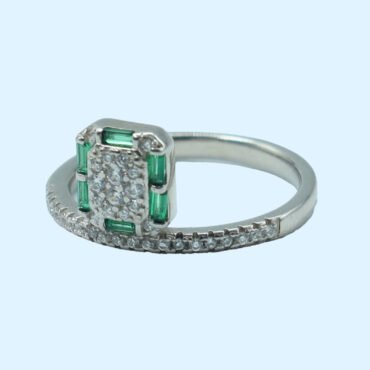 Green Art Deco Silver Ring
