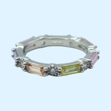 Multi Color CZ Silver Ring, CZ Silver Ring, Sterling Silver Cubic Zirconia Rings, Silver Zirconia Ring