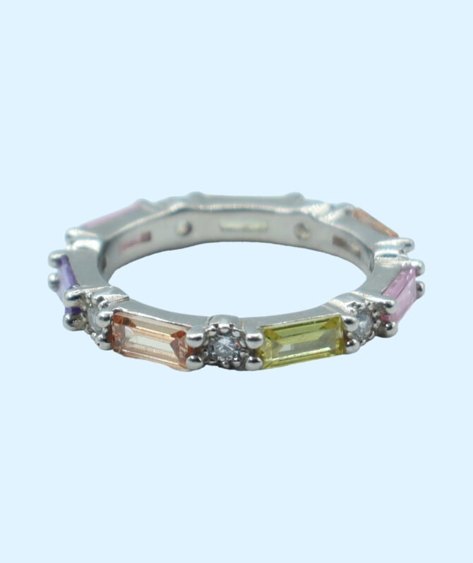 Multi Color CZ Silver Ring, CZ Silver Ring, Sterling Silver Cubic Zirconia Rings, Silver Zirconia Ring