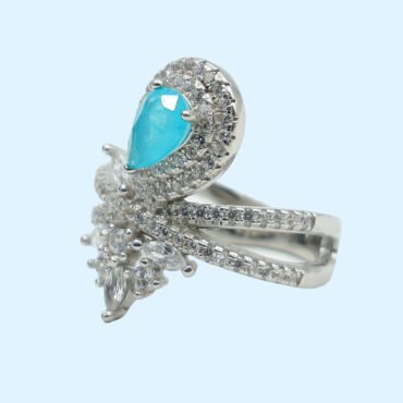 Paraiba Tourmaline Ring, Pear Silver Ring, Silver Teardrop Ring, Art Deco Ring