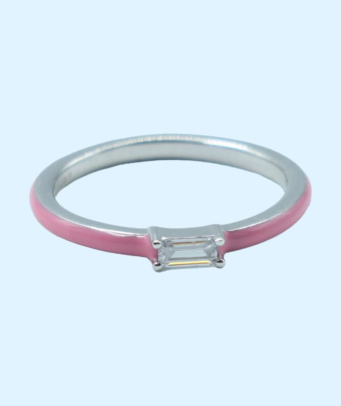 Pink Enamel Silver Ring, Pink Ring Silver, Sterling Silver Ring Pink