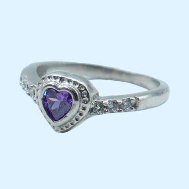 Purple silver ring with purple heart, Heart Shape Silver Ring, Sterling Silver Purple Heart Ring