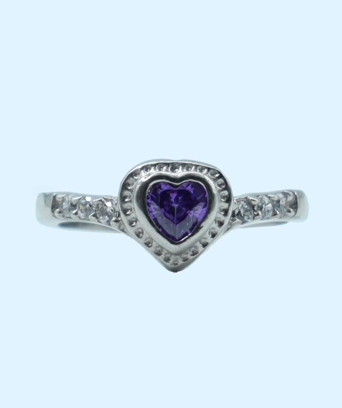Silver Ring with Purple Heart