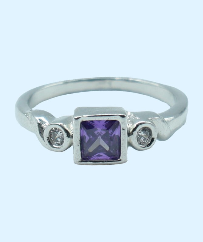 Square Purple CZ Stone Ring, Purple CZ Stone Ring, Box Shape CZ Stone Ring