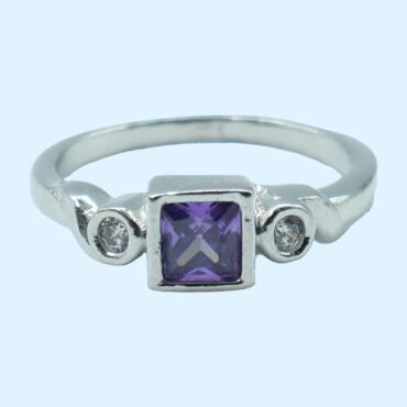 Square Purple CZ Stone Ring, Purple CZ Stone Ring, Box Shape CZ Stone Ring