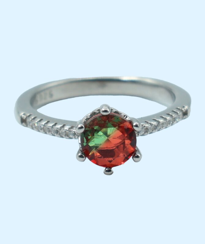 Watermelon Tourmaline Ring Silver, Sterling Silver Watermelon Tourmaline Ring, Watermelon Color Silver Ring