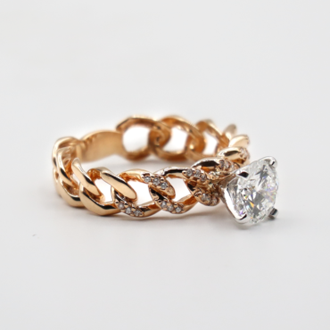 Band cuban link solitaire diamond engagement ring