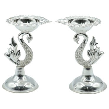 Silver peacock deepam stand