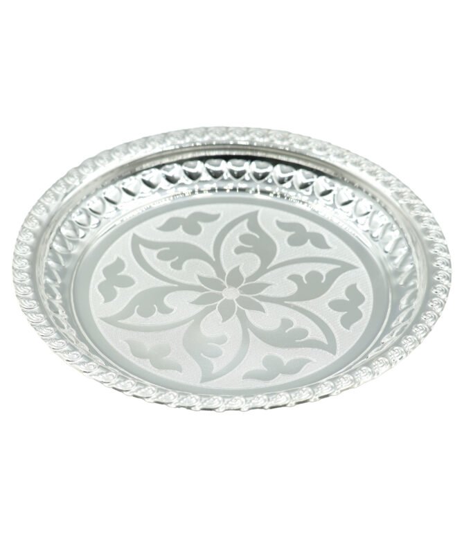 silver floral design plate