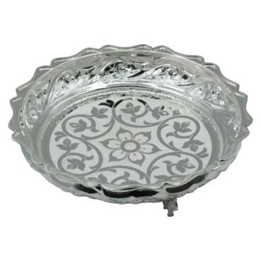silver pooja tray with elephant stand
